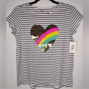 NWT, Rumi + Ryder, girls, short sleeve tee, sequin heart embellishment